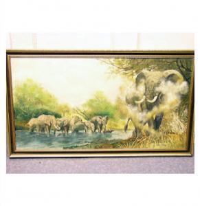FOSTER Jim,Elephants in river landscape,Jim Railton GB 2009-07-17