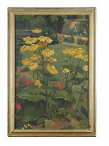 FOSTER Mary Melville Farrar 1890-1968,Helenium 'Butterpats ' in a garden,Cheffins GB 2020-09-17
