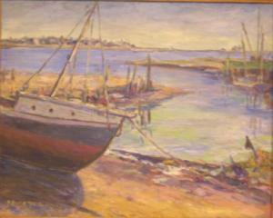FOSTER NAGEL Nellie 1873-1955,shoreline withbeached boat,Winter Associates US 2011-02-28