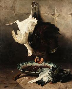 FOUACE Guillaume Romain 1827-1895,Coq, poule et pigeons,1886,Beaussant-Lefèvre FR 2023-04-14