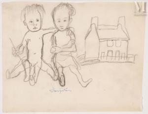 FOUJITA Tsuguharu Léonard 1886-1968,Deux enfants à la maison,Millon & Associés FR 2024-03-26