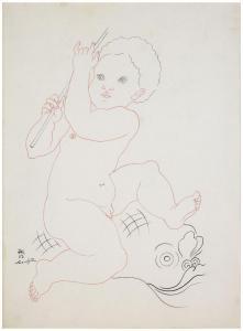 FOUJITA Tsuguharu Léonard,Enfant chevauchant un dauphin,1933,Artcurial | Briest - Poulain - F. Tajan 2024-04-04