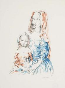 FOUJITA Tsuguharu Léonard 1886-1968,Femme et Enfant avec Chaton,Christie's GB 2007-03-28