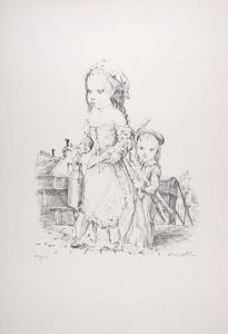 FOUJITA Tsuguharu Léonard,Jeune fille et enfant avec baguette et pot,1954,Yann Le Mouel 2024-03-31