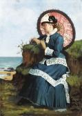 FOURIÉ Albert Auguste,An Elegant Lady by the Shore with a Pink Parosol,1879,Christie's 2002-12-03