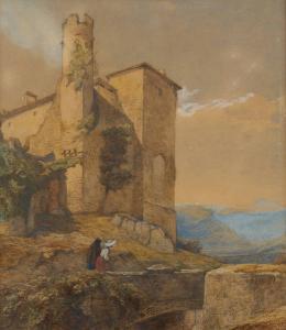 FOURMOIS Theodore 1814-1871,Promeneurs sur fond de bâtisse,Horta BE 2011-10-10