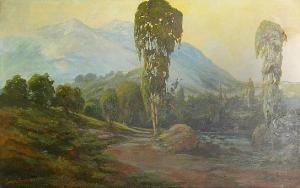 FOURNIER Edward 1873-1957,Eucalyptus by a river with mountains beyond,Bonhams GB 2009-08-16