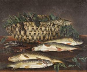 FOURNIER H,Nature morte aux poissons, écrevisses et nasse en ,1833,Etienne de Baecque FR 2012-02-04