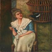 FOURNIER Jean 1703-1765,Woman feeding a bird in a cage,Bruun Rasmussen DK 2009-05-25