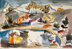 FOWLER Barbara Blakemore 1921-2004,Sea Shore,International Art Centre NZ 2019-08-22