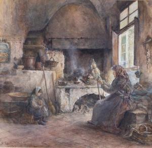FOWLER M,Italian Peasant and Child in a Kitchen,1884,Simon Chorley Art & Antiques GB 2020-03-17