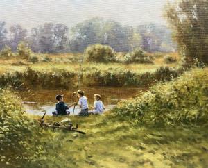 Fowler Michael,'Summer Reflections' Children Fishing on the,Duggleby Stephenson (of York) 2022-05-06