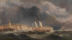 FOWLES Arthur Wellington,A two-masted schooner yacht running into port ahea,1859,Bonhams 2023-10-18