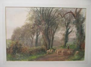 FOX H.C,A Farmer with sheep on a country lane,1910,Cheffins GB 2020-01-23