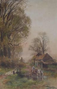 FOX Henry Charles 1855-1929,Country scene with a farm boy watering shire hor,1914,Gardiner Houlgate 2024-01-18