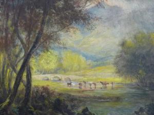 FOXWELL Herbert Sydney,Welsh landscape with bridge and cattle watering,Rogers Jones & Co 2016-05-14