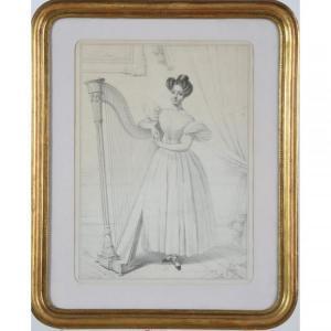 FRÉMY Jacques Noël M 1782-1867,Portrait de femme posant devant sa lyre,Herbette FR 2022-03-20