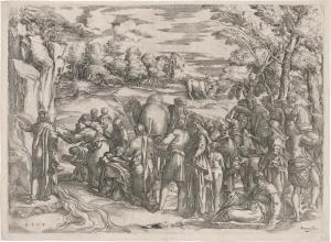 FRANCO IL SEMOLEI Giovanni Battista 1498-1561,Moses, Wasser aus dem Felsen sc,1557,Galerie Bassenge 2023-06-07