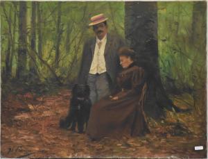FRANCOIS Joseph 1859-1972,Couple et leur chien,Rops BE 2020-05-24