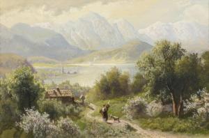 FRANK S.,Alpenlandschaft mit See und Staffage,19th century,Wendl DE 2023-10-25