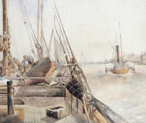 FRANK THIRKETTLE Robert 1849-1916,A busy river scene with barges,Bonhams GB 2011-06-21