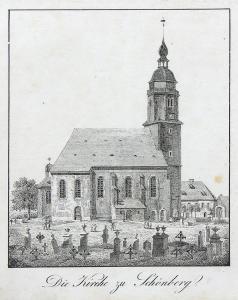 FRANKE Johann Heinrich Chr 1738-1792,Die Kirche zu Schönberg Widok kościoła w S,Sopocki Dom Aukcjny 2020-03-14