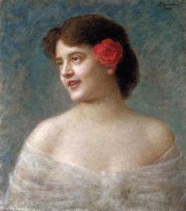 FRANKEL Ignác 1838-1924,Girl with red rose,1906,Nagyhazi galeria HU 2018-05-28