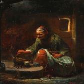 FRANKEN V,An elderly woman preparing coffee at the fireplace,1851,Bruun Rasmussen DK 2015-11-30