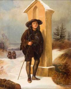 FRANKENBERGER Johann 1807-1874,Fallensteller in winterlicher Landschaft vor einem,Zeller 2019-04-03