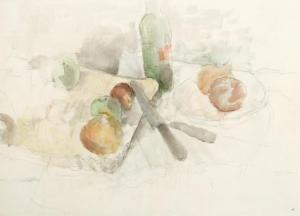 FRANKL Gerhard 1901-1965,Bottle, onion, two knives and apple,1926,im Kinsky Auktionshaus 2023-06-22