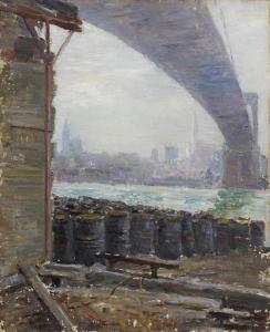 FRANKLIN WALTMAN Harry 1871-1951,Brooklyn Bridge scene,1912,John Moran Auctioneers US 2017-01-24