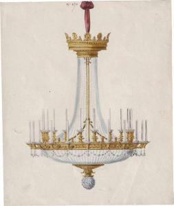 FRANZOSISCH 1800-1800,Zwei Entwürfe für Bronze- und Kristalllüster der F,Galerie Bassenge 2019-11-29