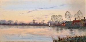 FRASER Gilbert Baird 1866-1947,A River Landscape, with a Sailing Boat, and Cott,1893,John Nicholson 2019-10-02