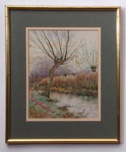 FRASER Gilbert Baird 1866-1947,Fenland river scene watercolour,Keys GB 2019-06-25