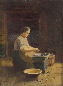 FRASER John Simpson 1858-1927,'Sheelin' at home, Auchmithie,1890,Rosebery's GB 2020-11-24