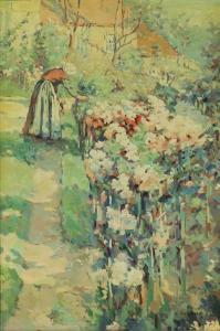 FRAZIER C. James,Untitled (Garden Scene with Figure Picking Flowers,Clars Auction Gallery 2020-01-19