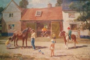 FRECKLETON Harold, Harry 1890-1979,Stable with Blacksmith and Children,William Doyle US 2007-02-28