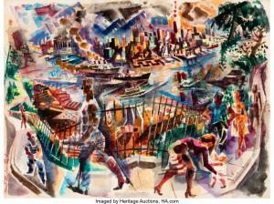 FREDENTHAL David 1914-1958,View of New York from Weehawken,1940,Heritage US 2023-11-21