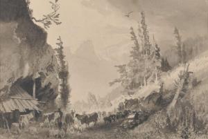 FREDERICK Frank Forest 1866,Almbauern mit Kühen und Schafen im Gebirge,1892,Allgauer DE 2013-01-12