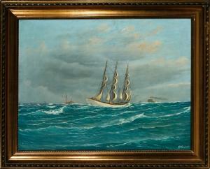 FREDERIKSEN Carl 1892-1932,Marine with several ships on open sea,Bruun Rasmussen DK 2007-11-26