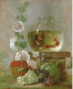 FREDRIKS Johannes Hendrik,Goldfish in a bowl on a ledge beside cherries and ,Christie's 2006-04-04