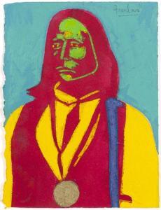 FREELAND Aaron 1956,Indian Portrait with Green Face and Red Vest,Altermann Gallery US 2015-08-15