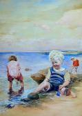 FREEMAN Charles H 1859-1918,CHILDREN PLAYING ON THE BEACH,1915,Hood Bill & Sons US 2009-10-20