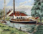 FREEMAN D.E,Canal scene with barge, tow path and cottages,Canterbury Auction GB 2014-08-05