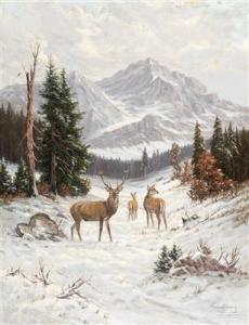 FREITAG Clemens 1883-1969,Red Deer in Winter,Palais Dorotheum AT 2021-09-15