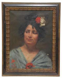 FREIXES SAURí Joaquim 1880-1942,WOMAN WITH CARNATIONS IN HER HAIR,1904,Subarna ES 2019-10-17