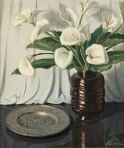 FREMINEUR Joseph 1900-1971,Vase fleuri d’’arums,Horta BE 2013-05-27