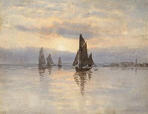 FRENCH Percy William 1854-1920,SAILING BOATS AT SUNSET,Whyte's IE 2014-11-24