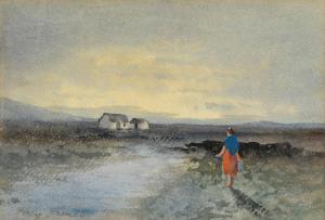 FRENCH Percy William 1854-1920,Woman in a Bogland, Cottage Beyond,Morgan O'Driscoll IE 2024-04-09