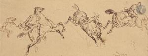 FRENCH SCHOOL,4 études de cheval avec jockey,19th century,Ader FR 2019-03-29
